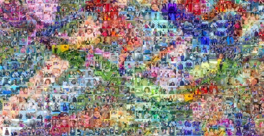 A colorful mosaic of the Rett community’s experience with Rett syndrome, created by eye gaze artist, Emily Shifflet.